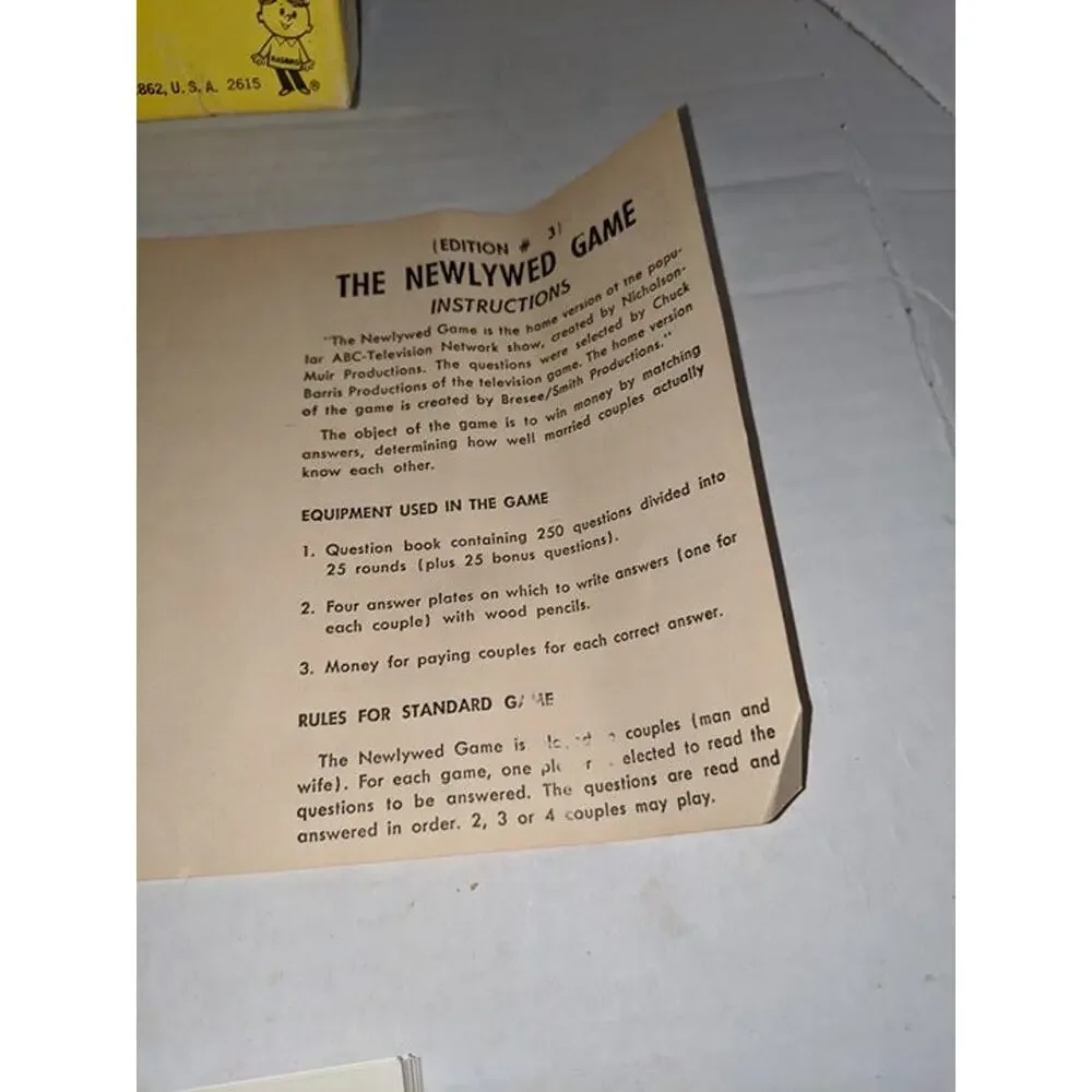 Vintage 1969 Hasbro The Newlywed Board Game 3rd Edition Complete